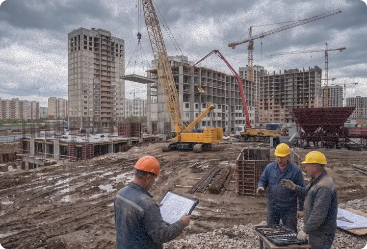 строители на стройке